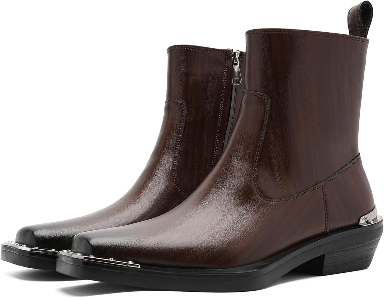 

Мужские кожаные ботинки Челси на массивном каблуке с модным квадратным носком, боковой молнией, низким каблуком, высокой голенью, формальные оксфорды, повседневные деловые и офисные ботильоны для свадьбы Oxneuhg, коричневый
