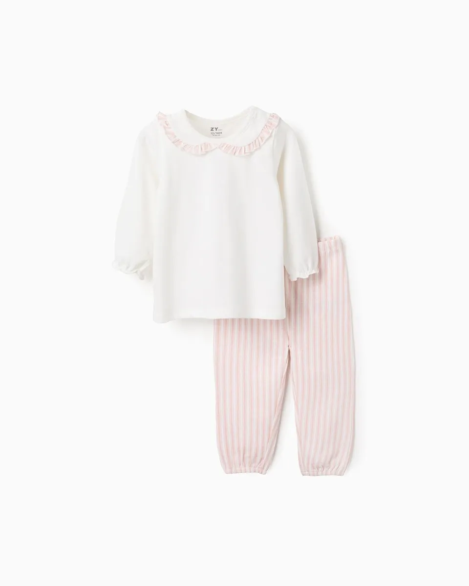 

Детская пижама 100% хлопок с оборками и полосками Zippy, белый/розовый