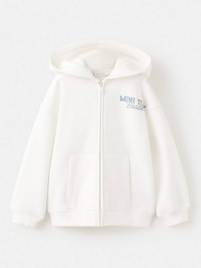 

Детская хлопковая худи с молнией и логотипом Mango, Natural White