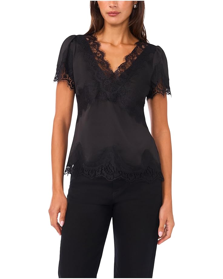 

Женская блузка с коротким рукавом и V-образным вырезом Vince Camuto Short Sleeve V-Neck With Lace, Rich Black
