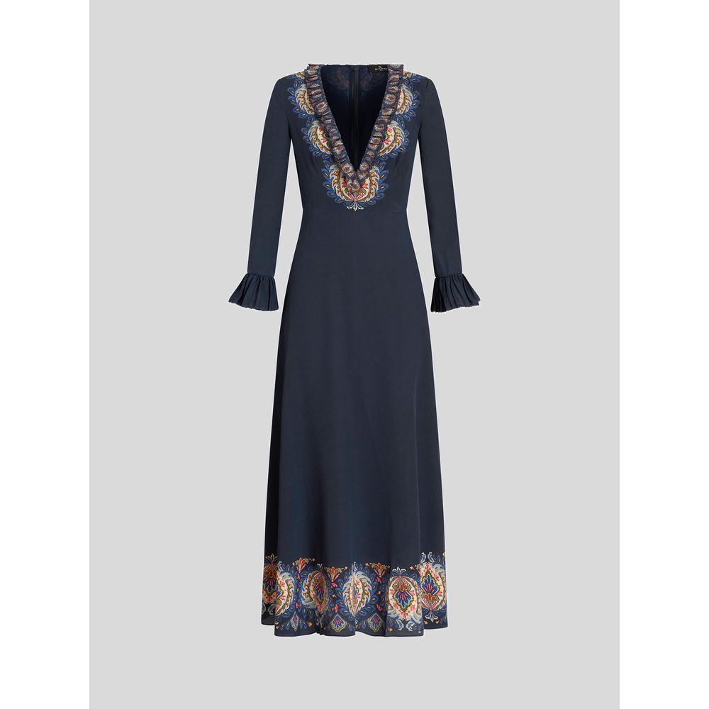 

ДЛИННОЕ ШЕЛКОВОЕ ПЛАТЬЕ С РЮШАМИ ETRO, синий