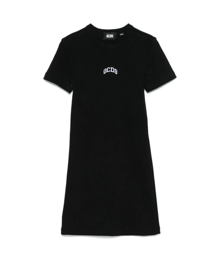 

Черное трикотажное платье в рубчик с круглым вырезом. Gcds, черный