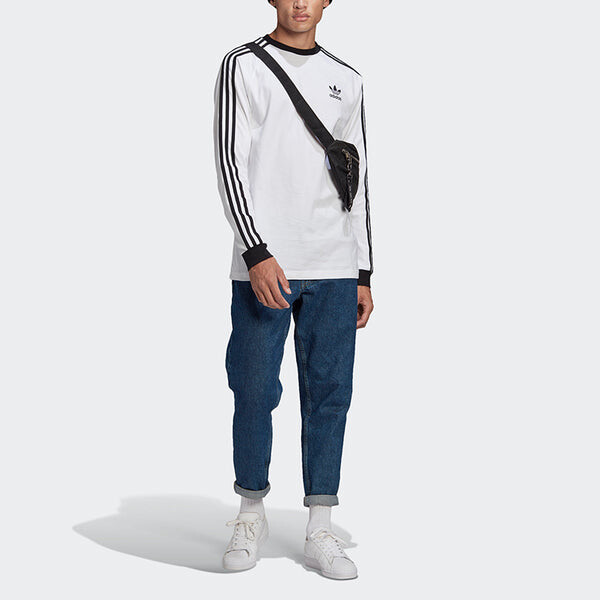 Футболка originals 3-stripes ls t round neck stripe sports long sleeves white Adidas, белый — фото 3