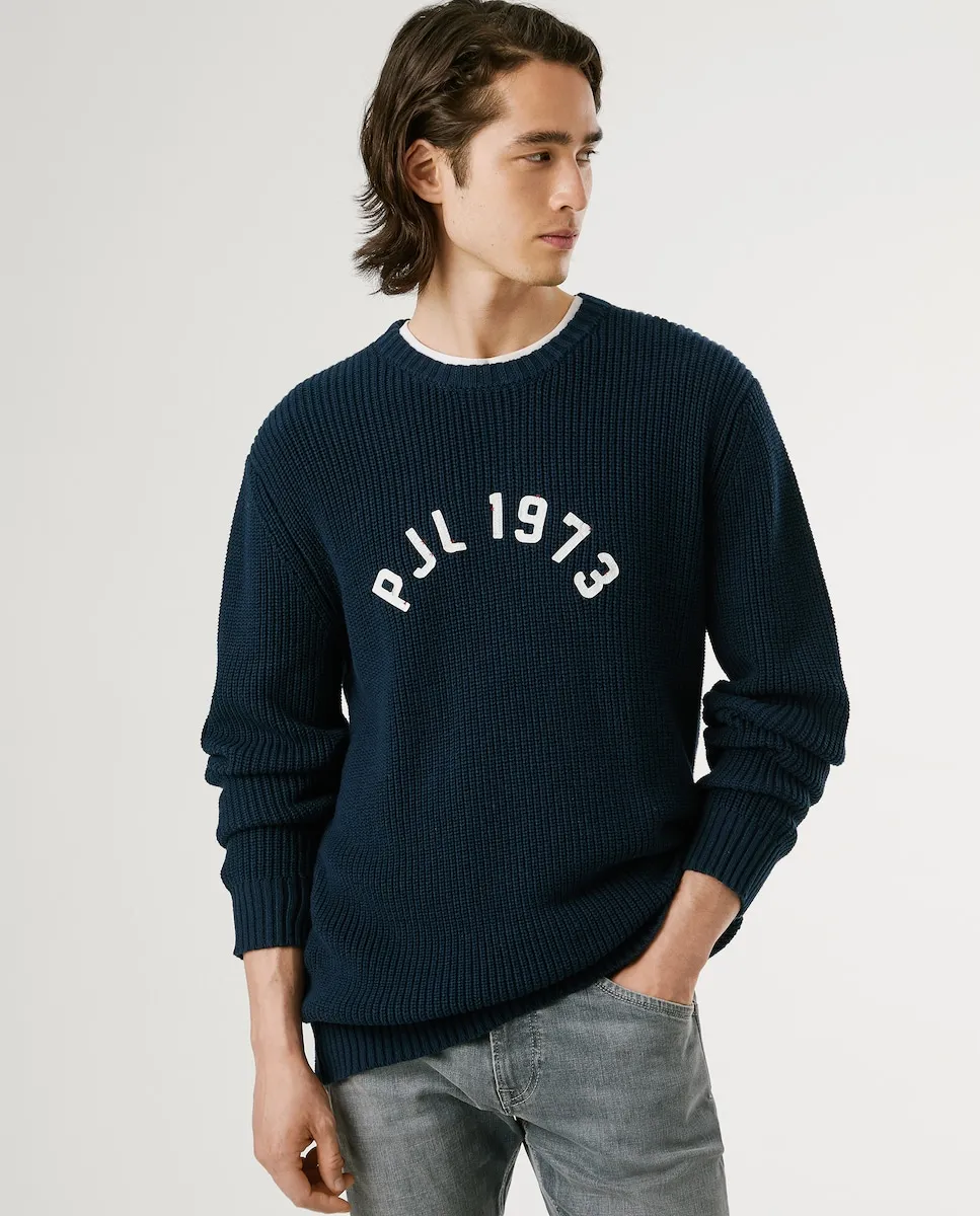 

Мужской свитер с круглым вырезом и логотипом PJL 1971 Pepe Jeans, темно-синий