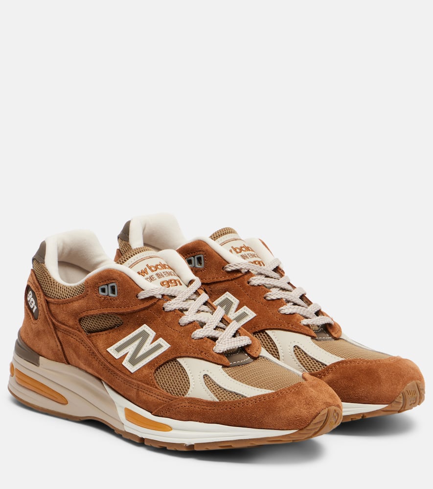 Кроссовки 991V2 с отделкой из замши Made In UK New Balance, Brown (225)