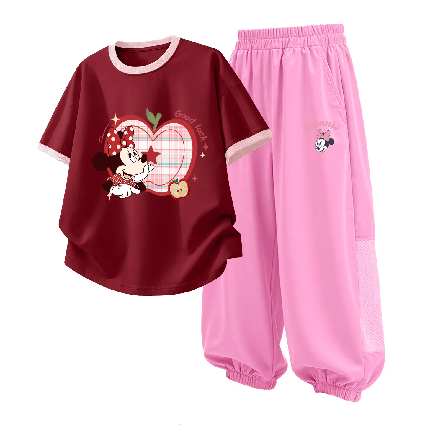 Детская повседневная спортивная футболка с круглым вырезом Disney, Di Flower Girl Garnet Red+Di Lift Eye K Strawberry Pink — фото 3