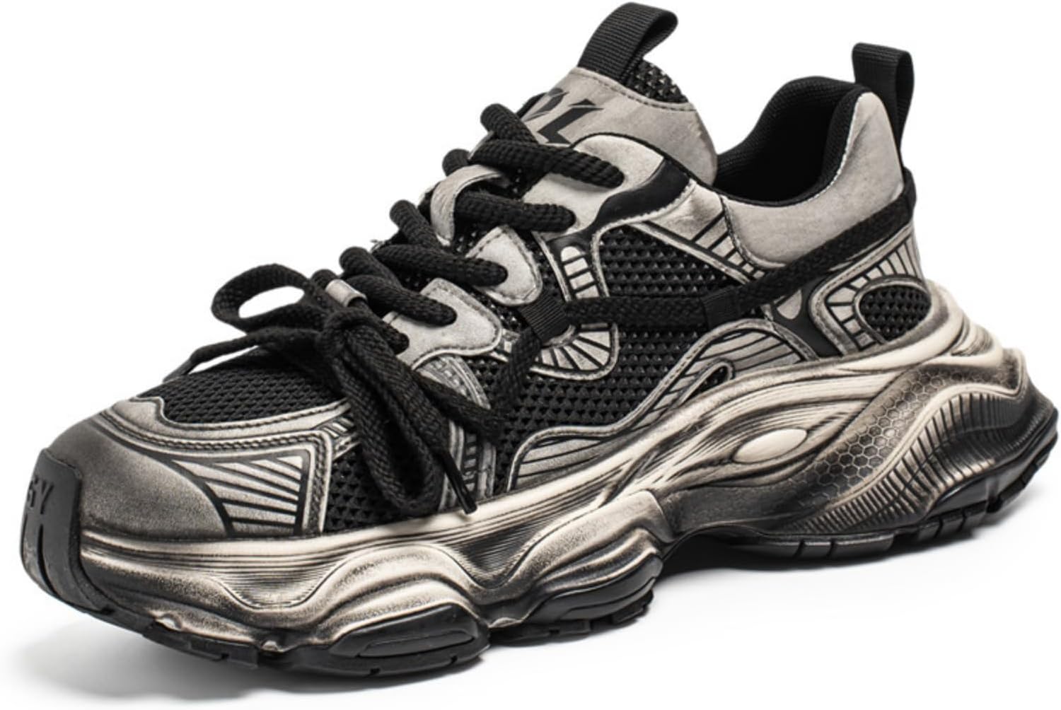 

Мужские кроссовки Netehadi, дышащие, с сеткой, на массивной платформе, с шнуровкой, повседневные, стильные, с нескользящей подошвой, с округлым носком, для прогулок и тенниса, кроссовки в стиле «папа», черный