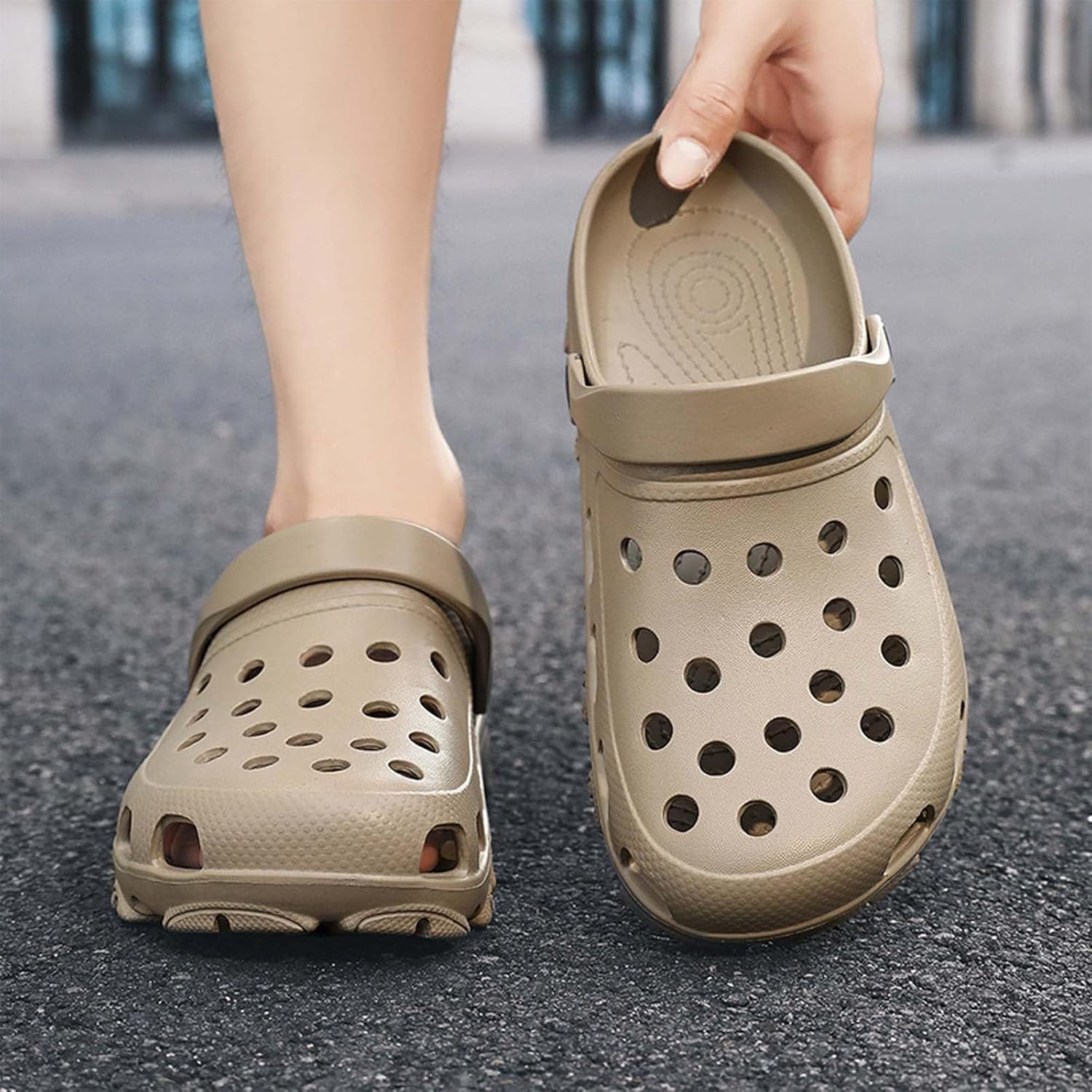 Мужские повседневные садовые сабо, с поддержкой свода стопы, летние быстро сохнущие легкие сандалии, противоскользящие тапочки для душа, для бассейна, пляжа, дома и на улице Generic, Khak — фото 4
