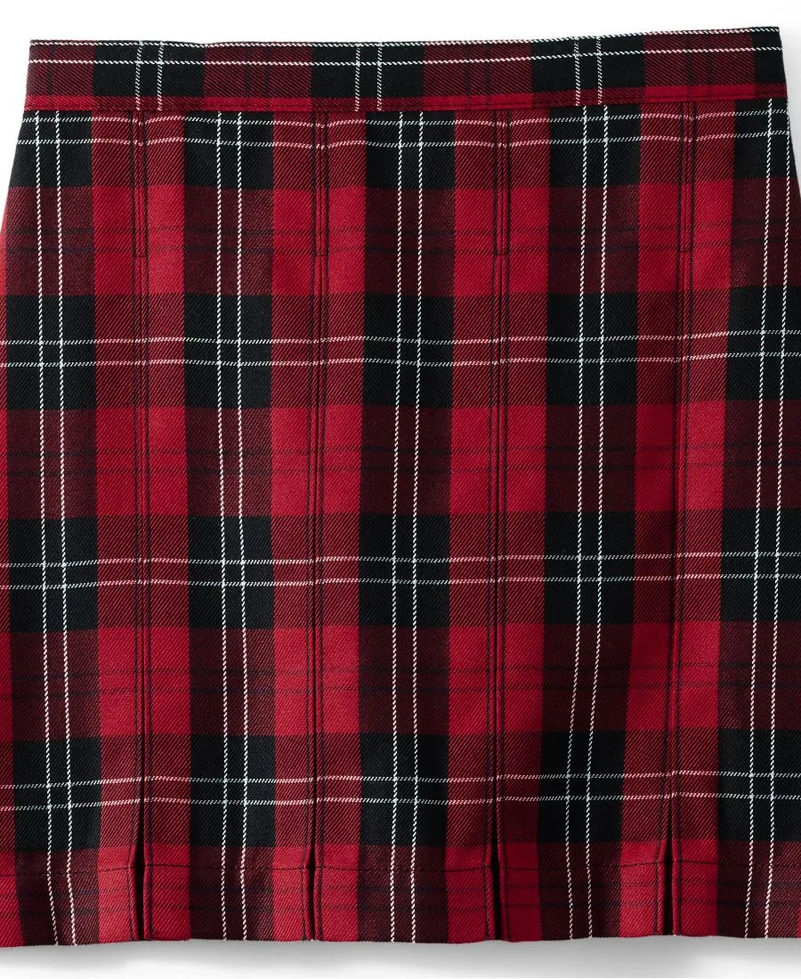 Детская клетчатая юбка-плиссе до колена Lands' End, красный/черный plaid — фото 3