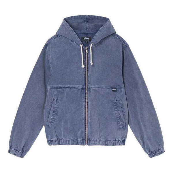 

Куртка Men's Stussy SS22 Stone Washed Work Jacket Blue Metallic Zipper Hooded Jacket, синий