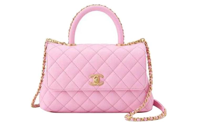 

CHANEL Коко Хэндл 23П Весна Лето Личи Зерно Кожаная Сумка Рюкзак Через Плечо Маленькая Женская Розовая