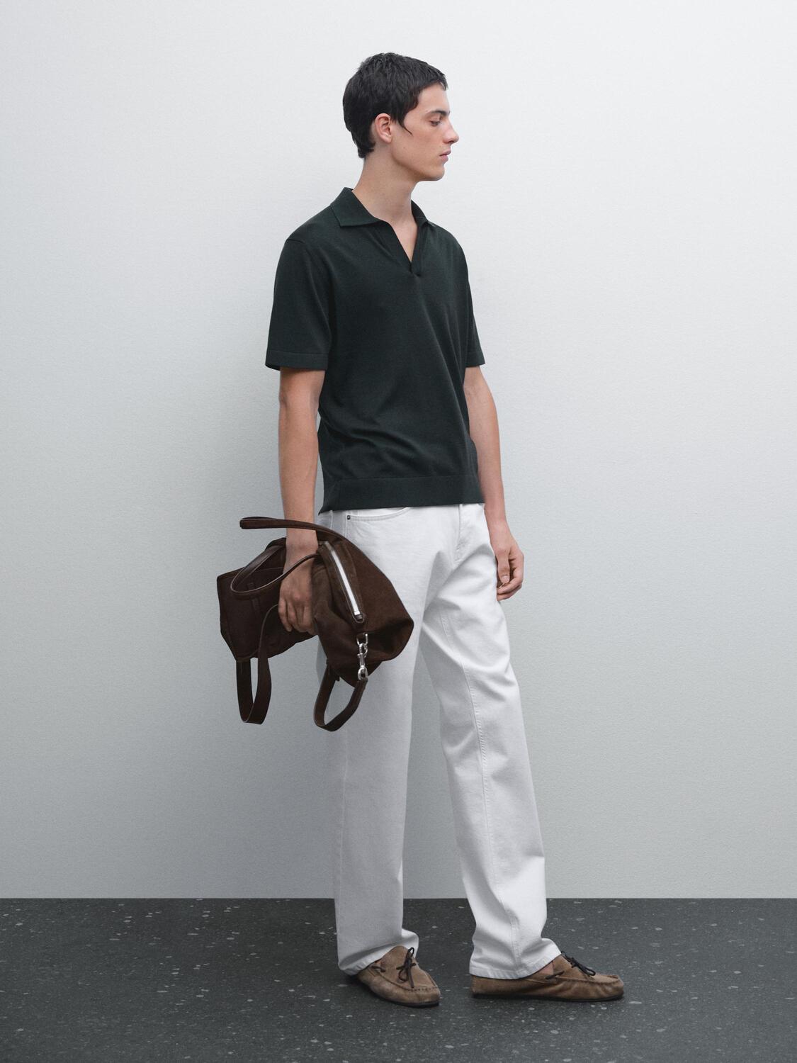 

Трикотажная рубашка-поло с V-образным вырезом Massimo Dutti, темно-синий