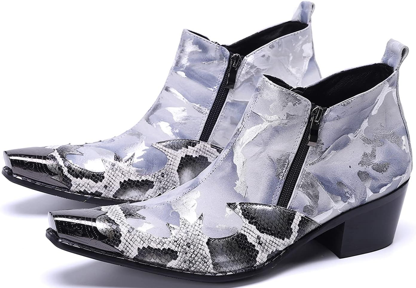 

Мужские ботинки челси Santimon: повседневные, для вечеринок, с металлическим носком, из натуральной кожи, с двойной молнией, двухцветные, модные, в стиле вестерн, ковбойские, дискотечные, для бальных залов, свадеб, смокинга, чукка, серый