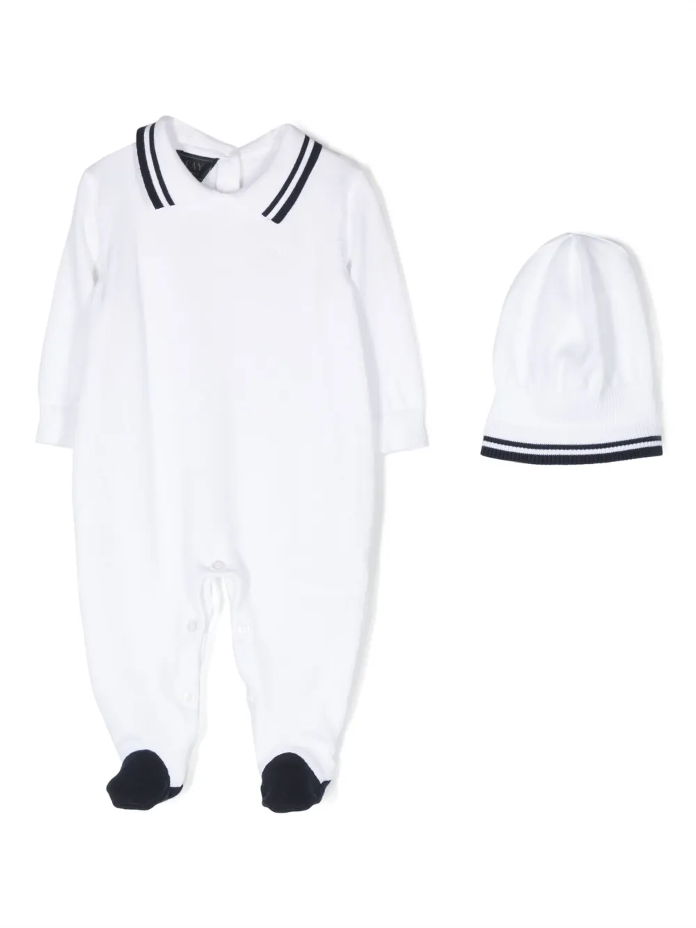 

Комплект из комбинезона и шапки с отделкой в полоску Fay Kids, белый