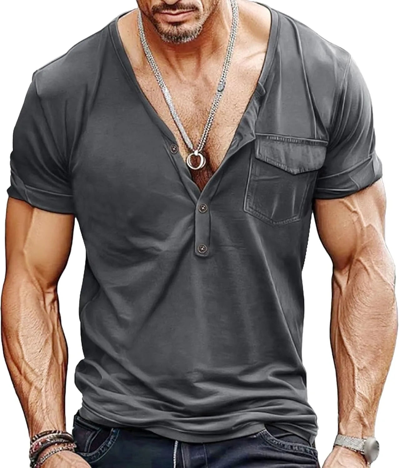 

Мужская футболка с коротким рукавом и воротником хенри, летняя, свободная Zylphorix