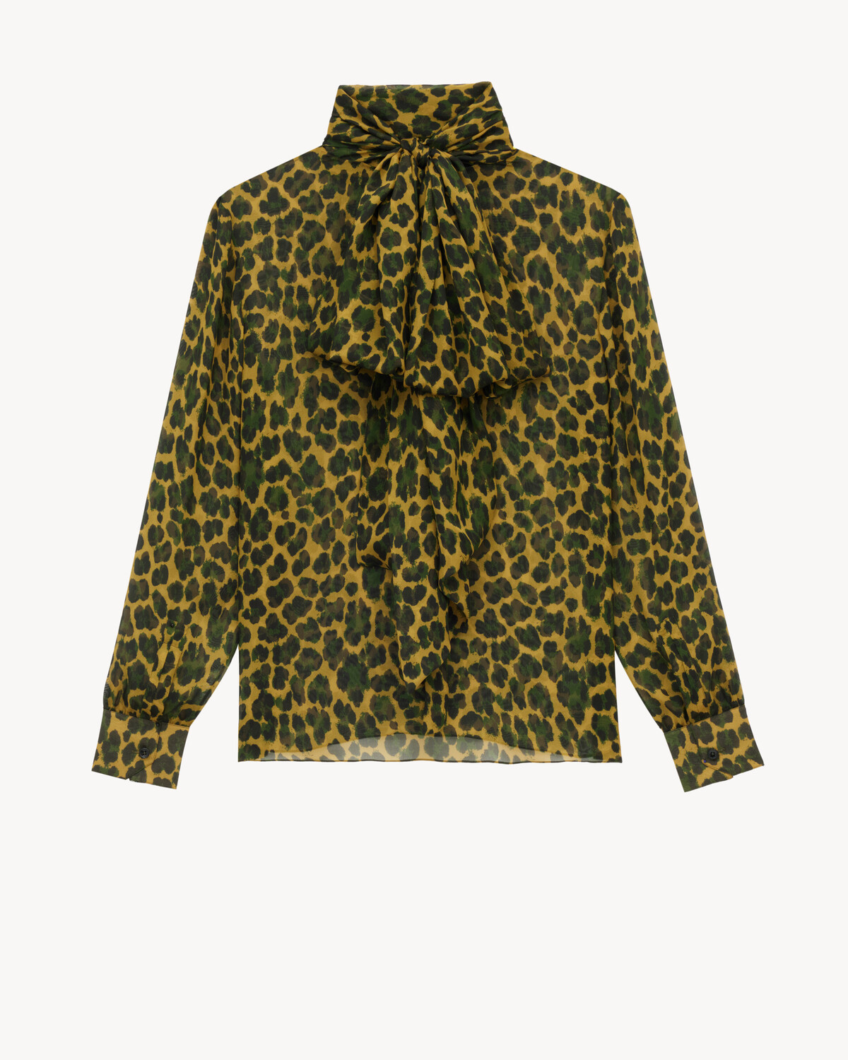

Блузка-лавальер из леопардового шелкового муслина Saint Laurent, зеленый