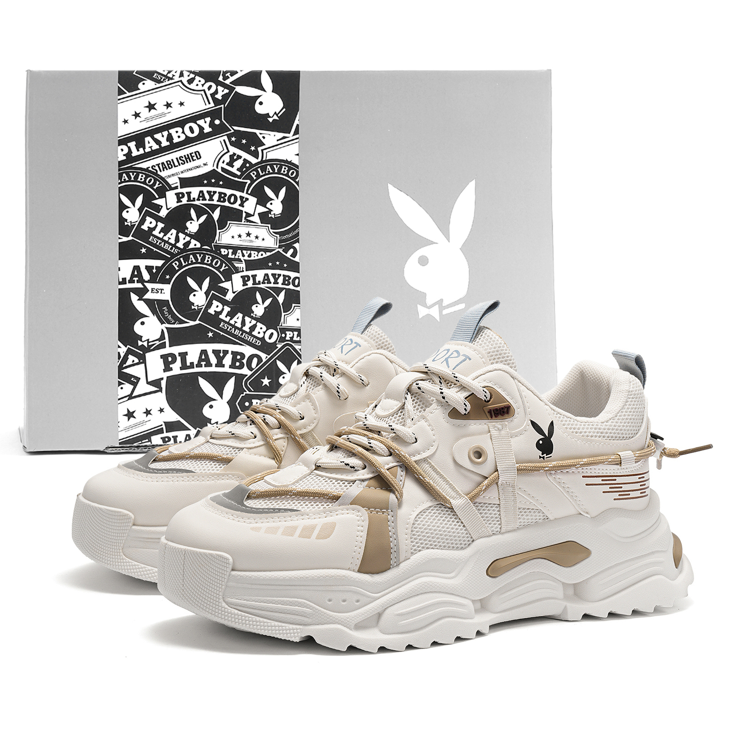 

Playboy Мужские низкие массивные кроссовки бежево-хаки, цвет Beige Khaki