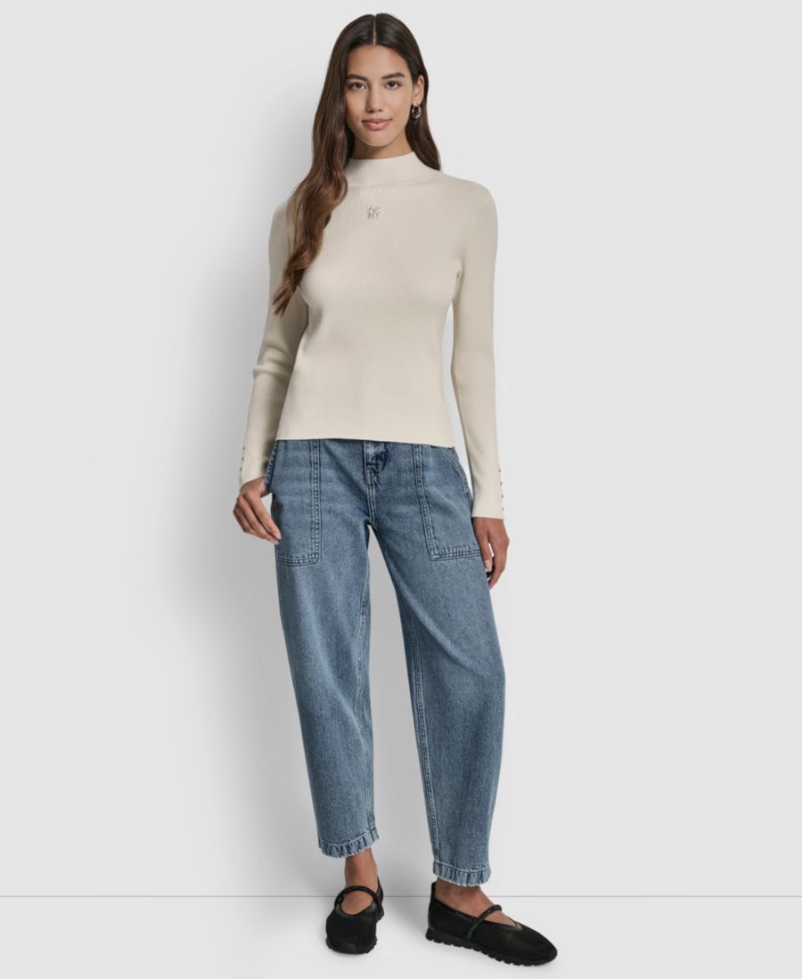 

Женский облегающий свитер с длинными рукавами и ребристой текстурой DKNY Jeans, Eggnog