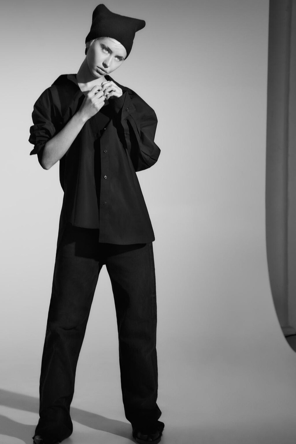

Рубашка из поплина оверсайз ZARA, черный