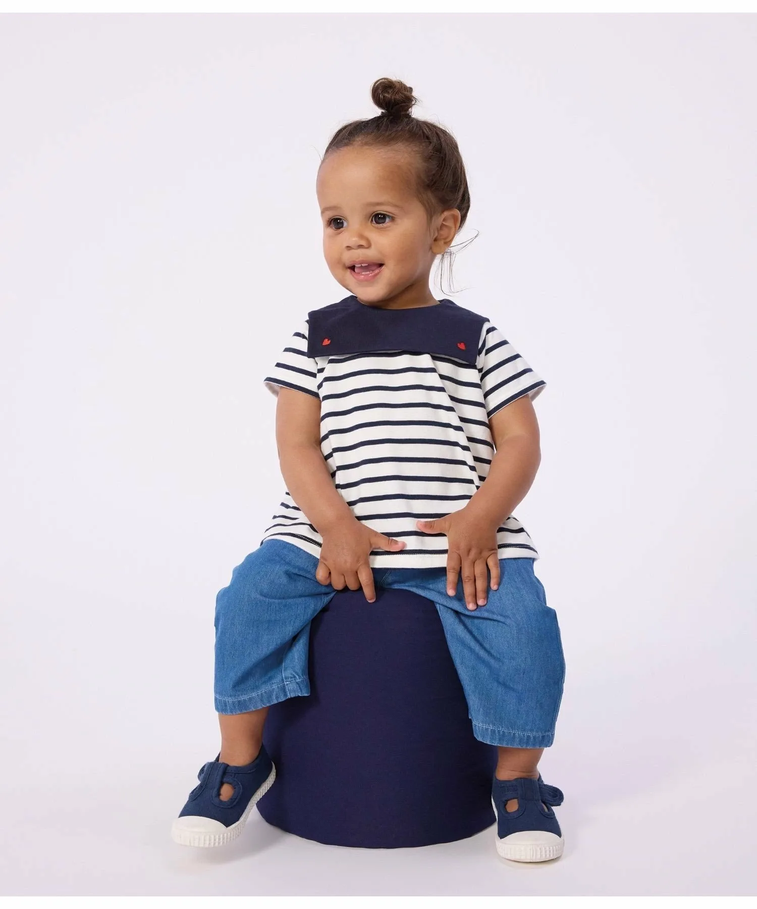 Блузка Marinière с короткими рукавами PETIT BATEAU, Off-white/Navy