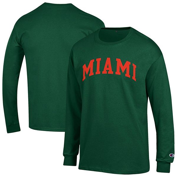 

Мужская зеленая футболка Miami Hurricanes Basic Arch с длинным рукавом Champion
