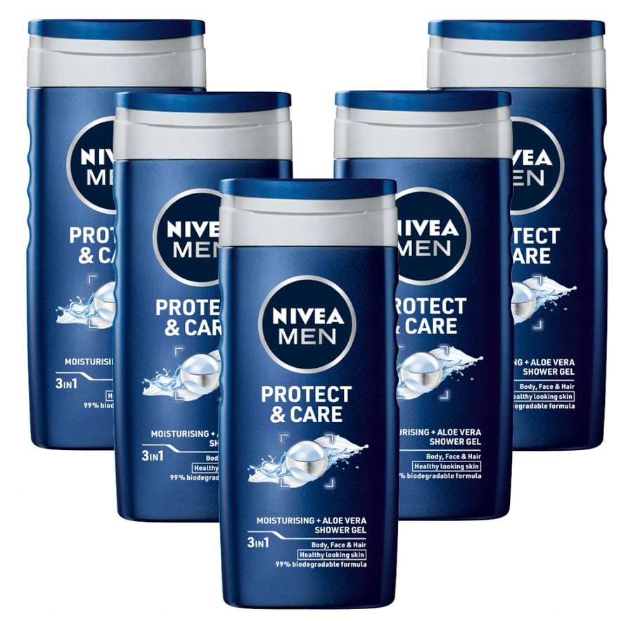 

Гель для душа NIVEA PROTECT CARE, мужской набор для умывания, 250 мл x 5