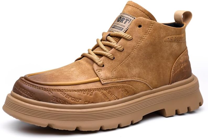 

Мужские ботинки из кожи, модные мужские британского стиля, новые нескользящие высокие спортивные ботинки для мужчин Sfwarmart, коричневый