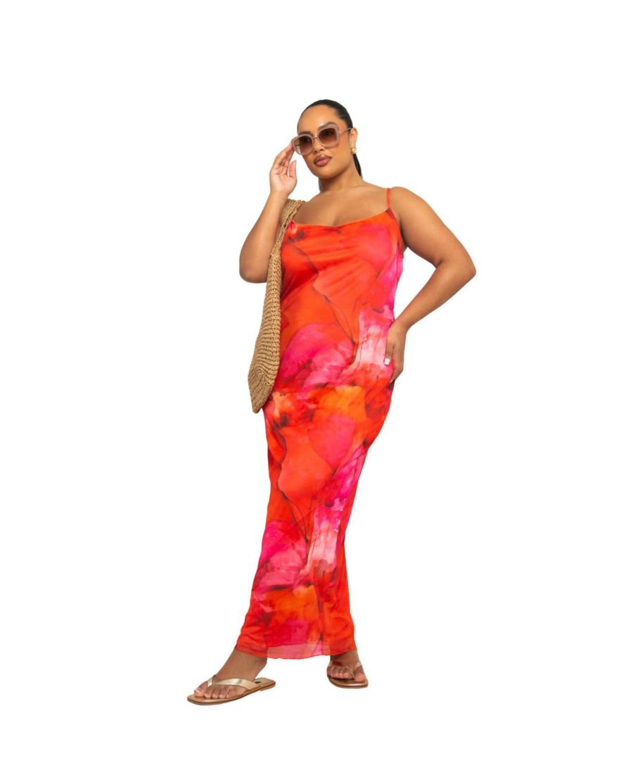 

Женское длинное платье с бретелями и абстрактным принтом из сетки FASHION-SZN CURVE, Red