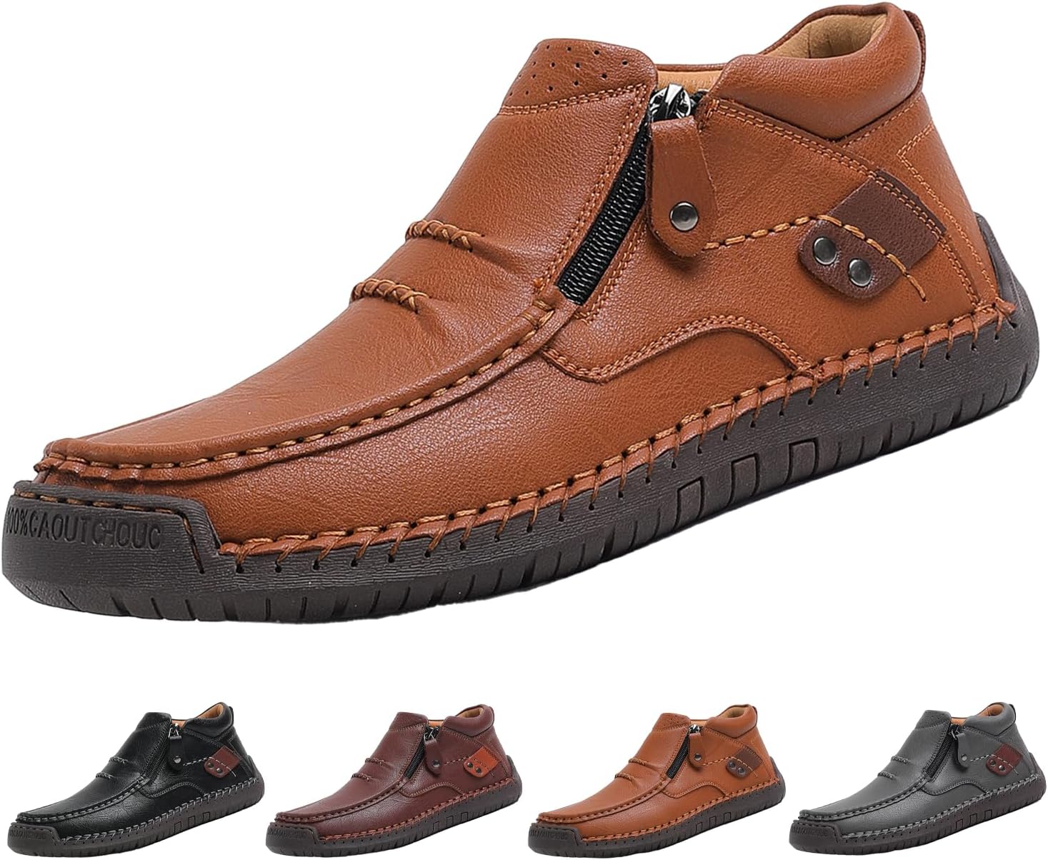 

Мужские полуботинки Чукка средней высоты, осенне-зимняя мода, винтажная кожа, ручная работа, нескользящая подошва, боковая молния, повседневная обувь для вождения и нарядного стиля Hneowgn, желтый