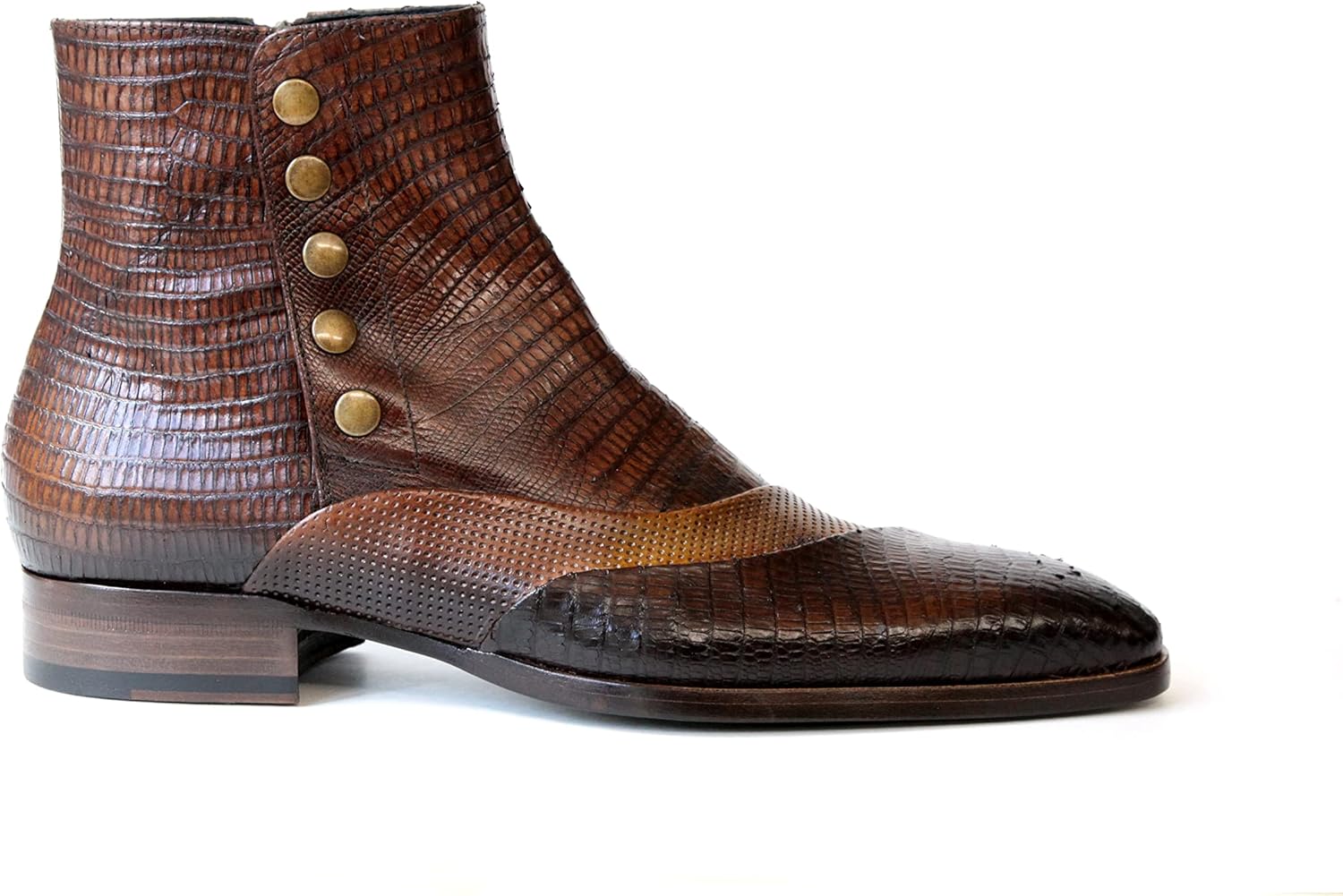 

Ботинки Jo Ghost 3512 итальянский коричневый - коньяк/с узором под ящерицу с пуговицами и молнией