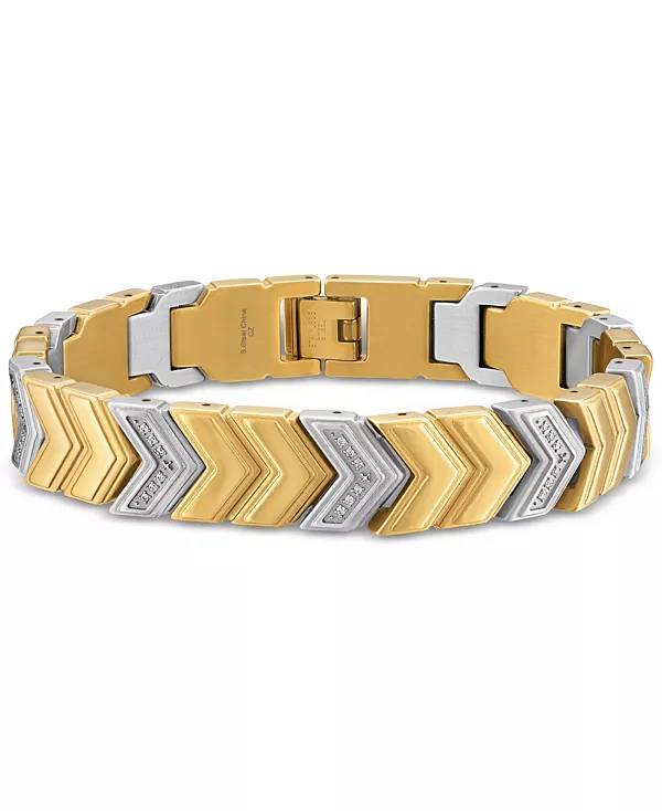 

Браслет с бриллиантами в виде шеврона (1/4 карата) из нержавеющей стали с ионным покрытием золотого оттенка, эксклюзивно в Macy's Esquire Men'S Jewelry, gold-tone