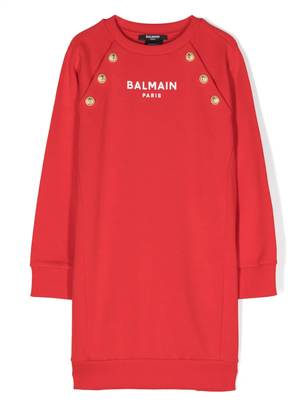 

Платье-толстовка с пуговицами Balmain Kids, красный