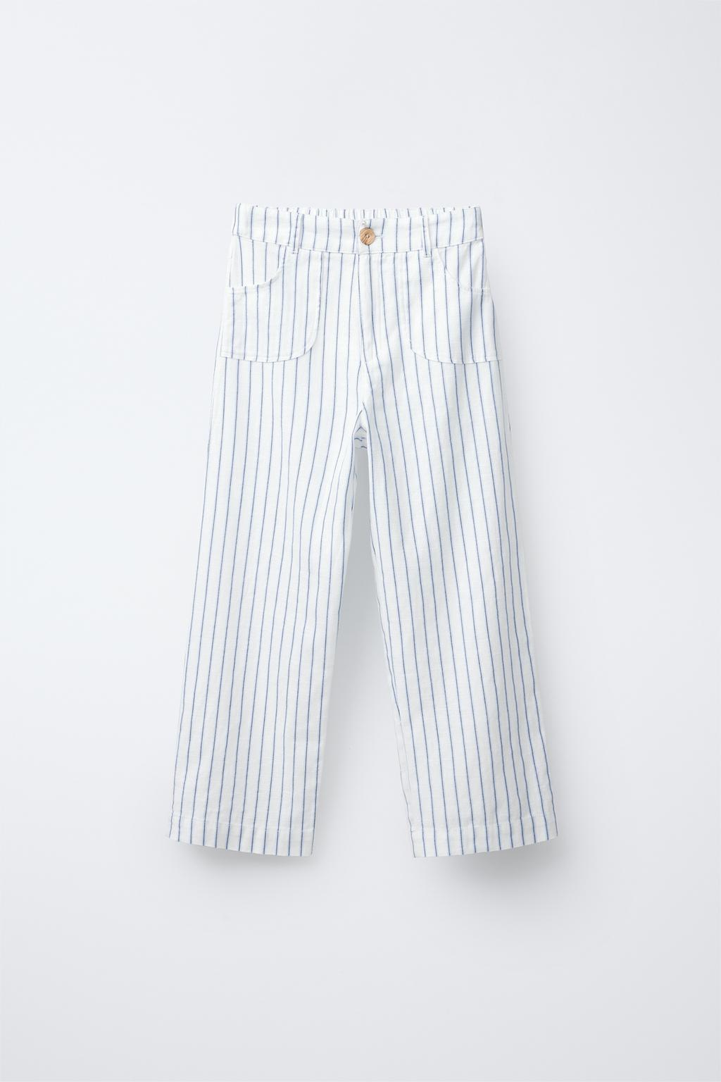 

Брюки из льняной смеси в полоску ZARA, синий