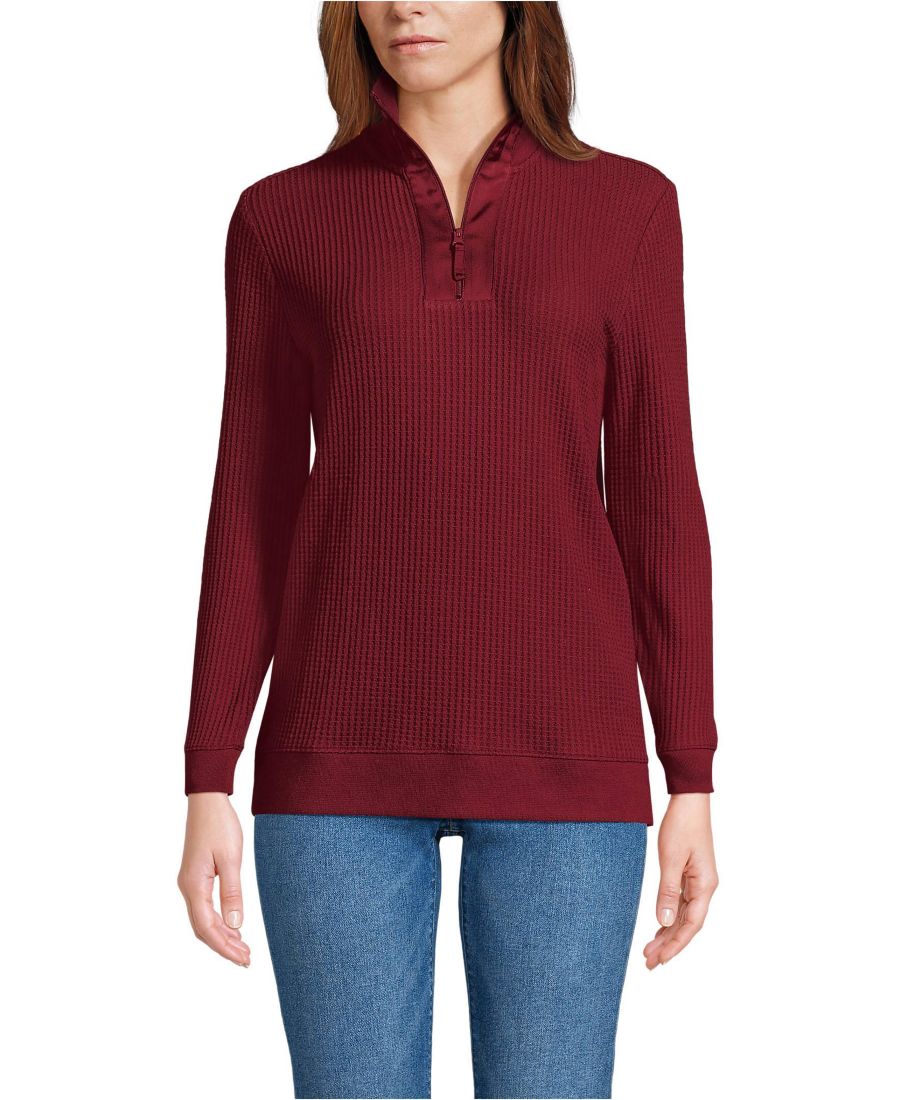 

Женская толстовка с длинными рукавами и вафельной текстурой, застегивающаяся на молнию до середины груди Lands' End, Regal garnet