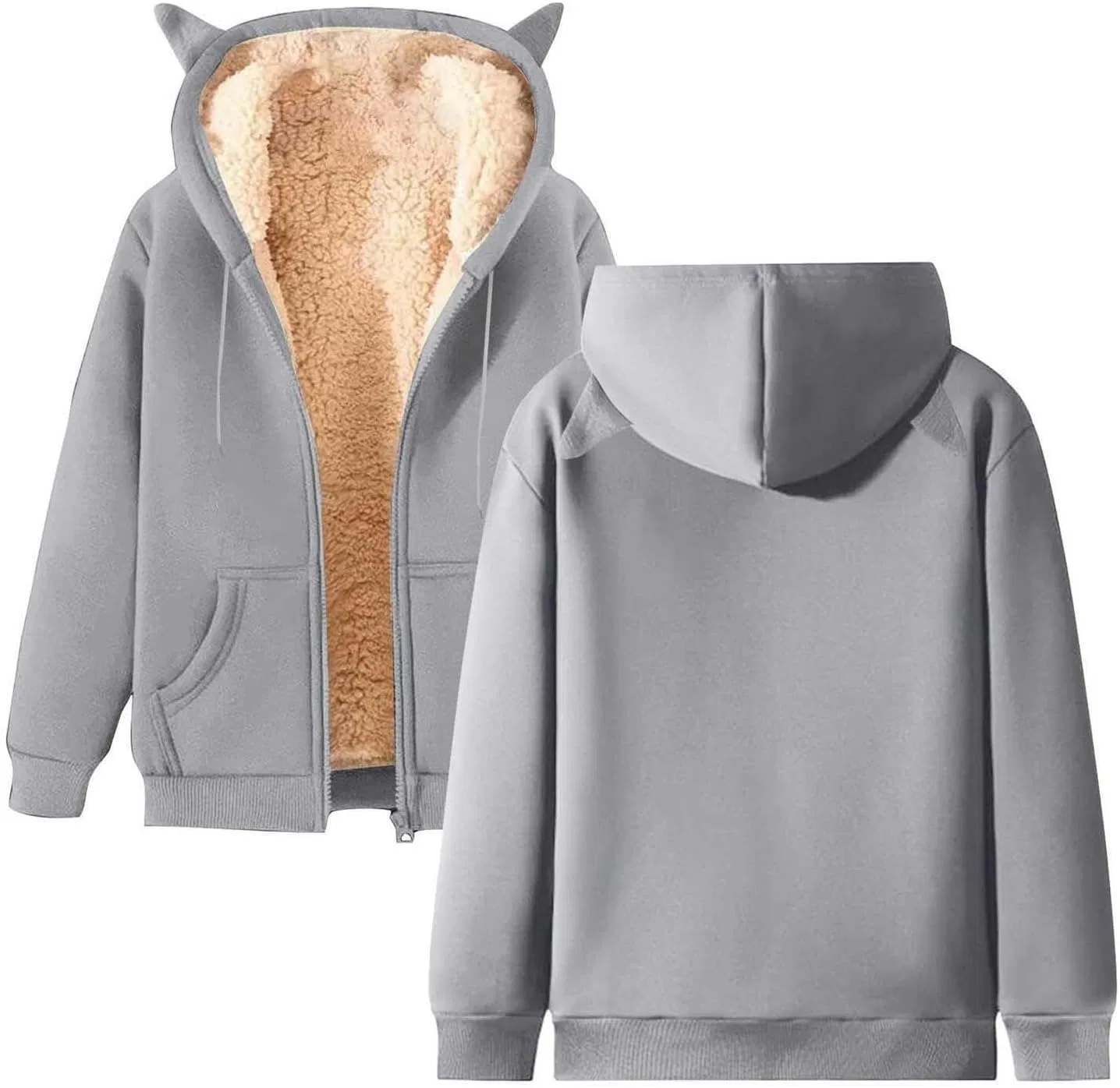 Женская худи с капюшоном, оверсайз, на молнии, с карманами, Light Gray