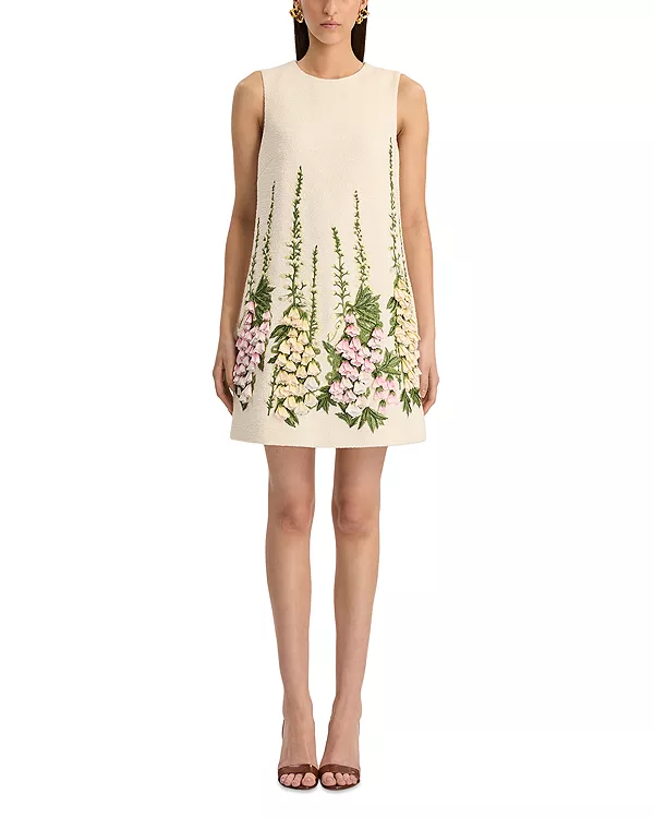 

Платье без рукавов с вышитыми наперстянками Oscar De La Renta, белый