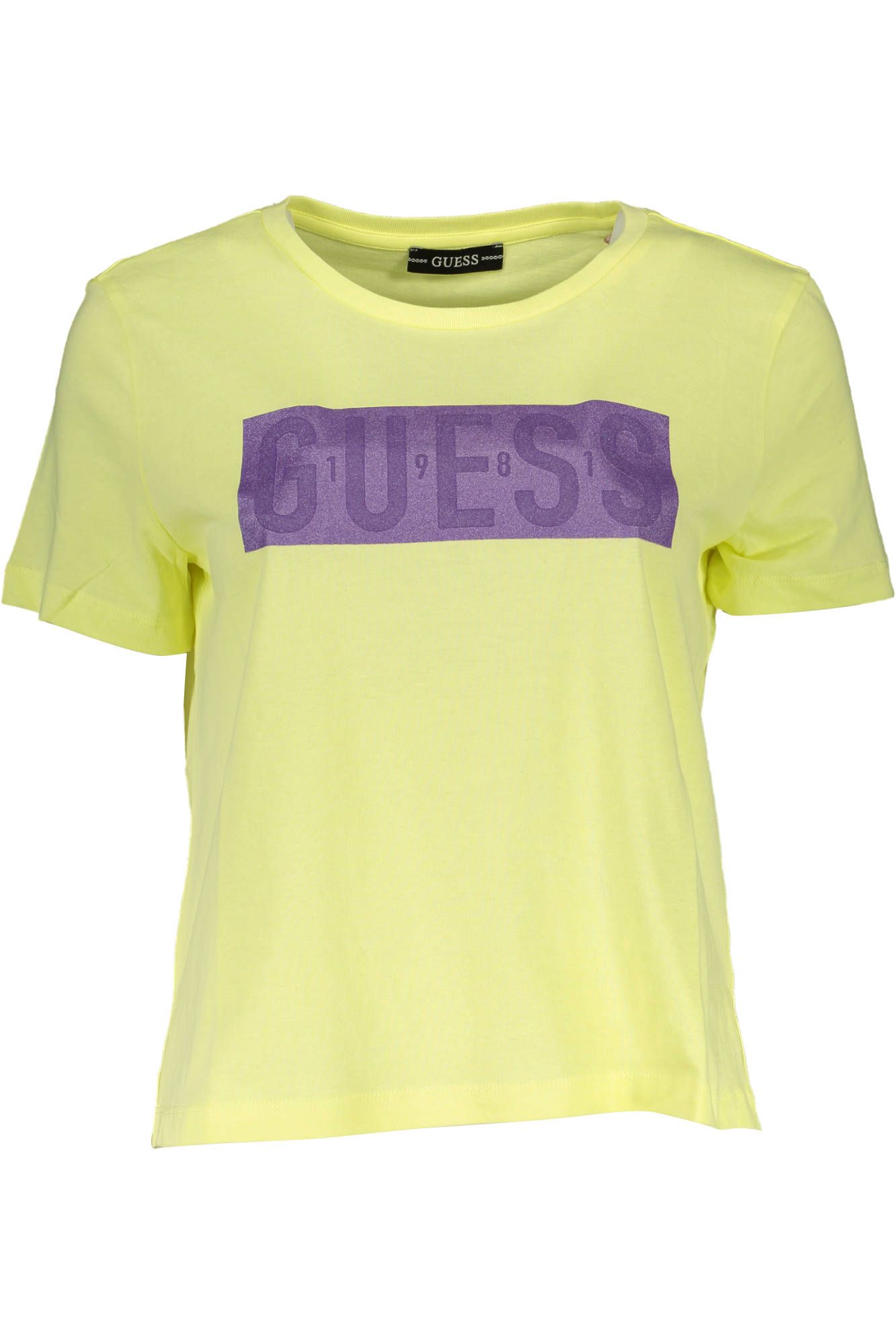 

Желтая хлопковая женская футболка Guess Shoes