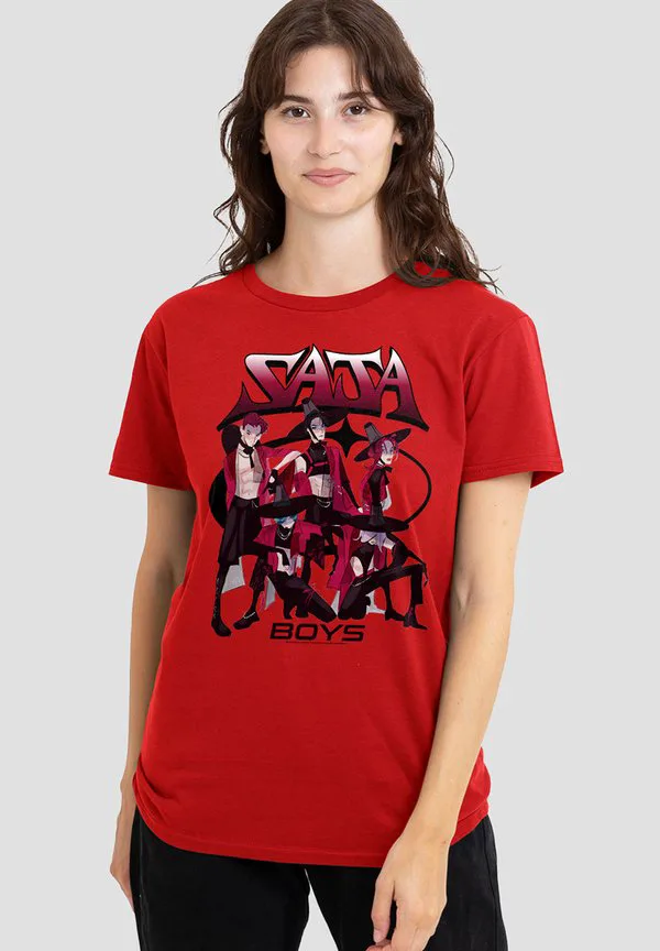 

Футболка с принтом k-pop demon hunters saja demon group. Netflix, Red, Красный, Футболка с принтом k-pop demon hunters saja demon group. Netflix, Red