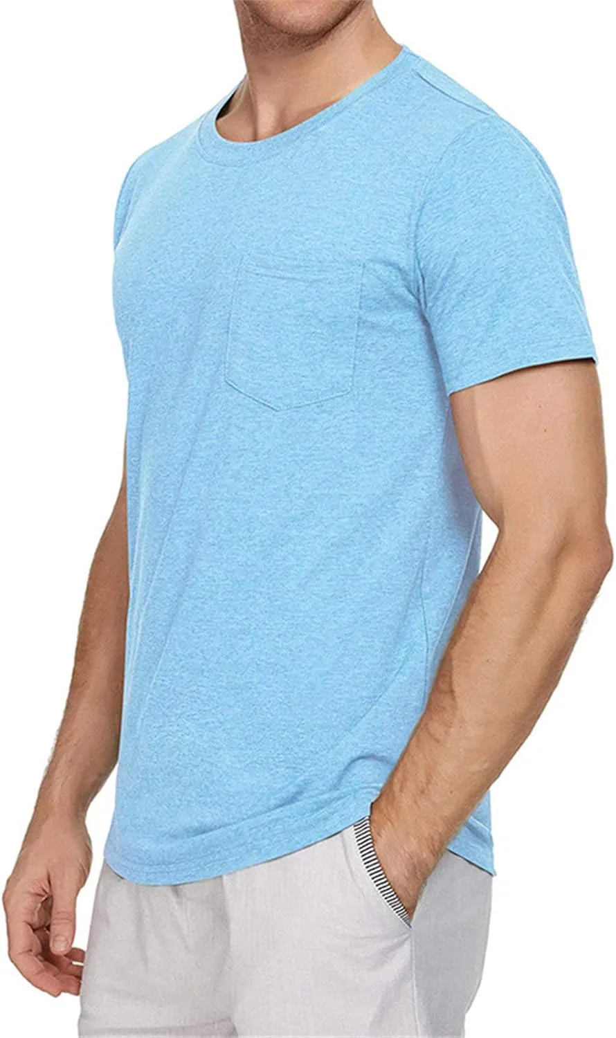Мужская хлопковая футболка Henley с коротким рукавом и карманом — фото 2