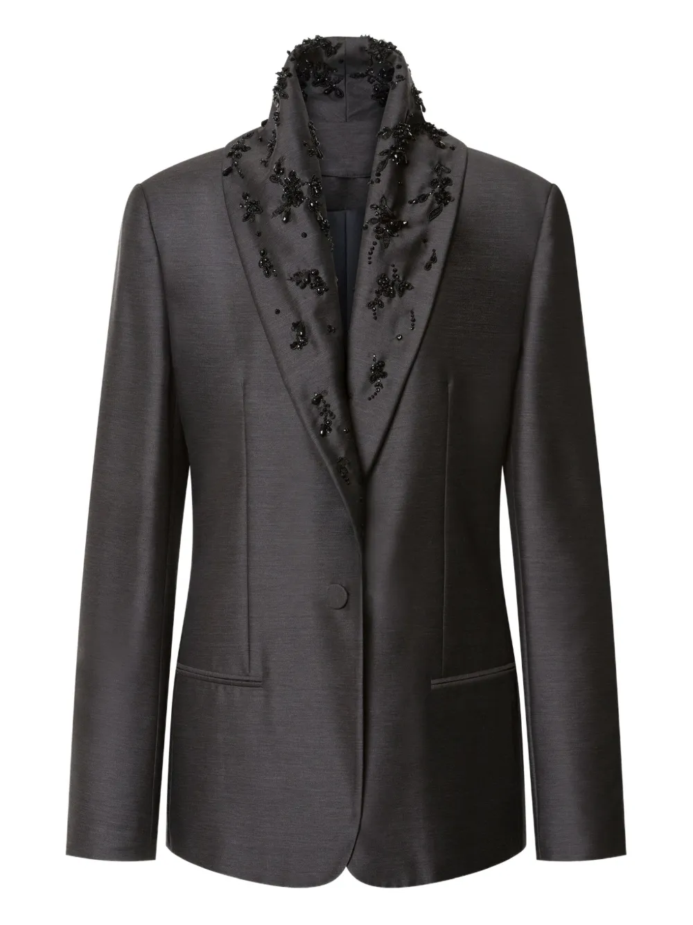 

Блейзер с лацканами-шалькой и вышивкой бисером Alberta Ferretti, серый