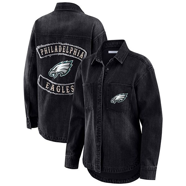 

Женская черная куртка-рубашка denim oversize philadelphia eagles с полной застежкой на пуговицы Wear By Erin Andrews
