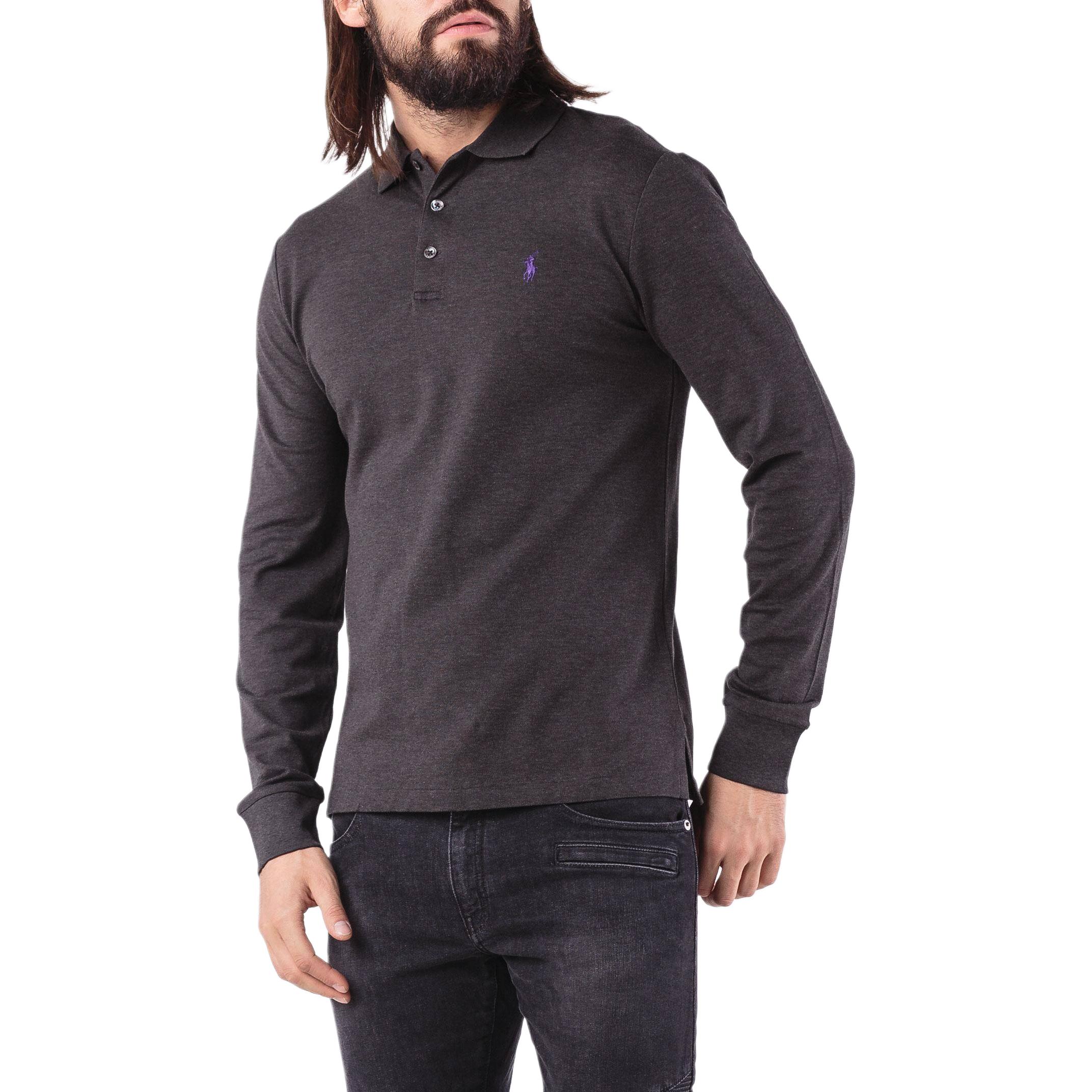 Polo Ralph Lauren Мужская поло темно-серого цвета — фото 3