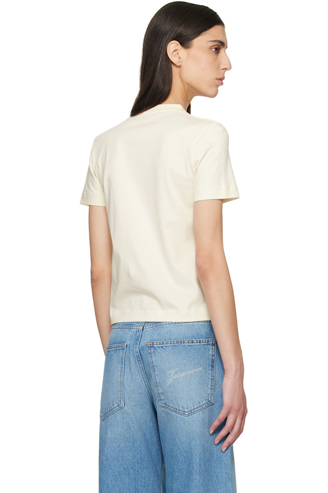 Jacquemus Бежевая футболка с коротким рукавом из грубой ткани — фото 3