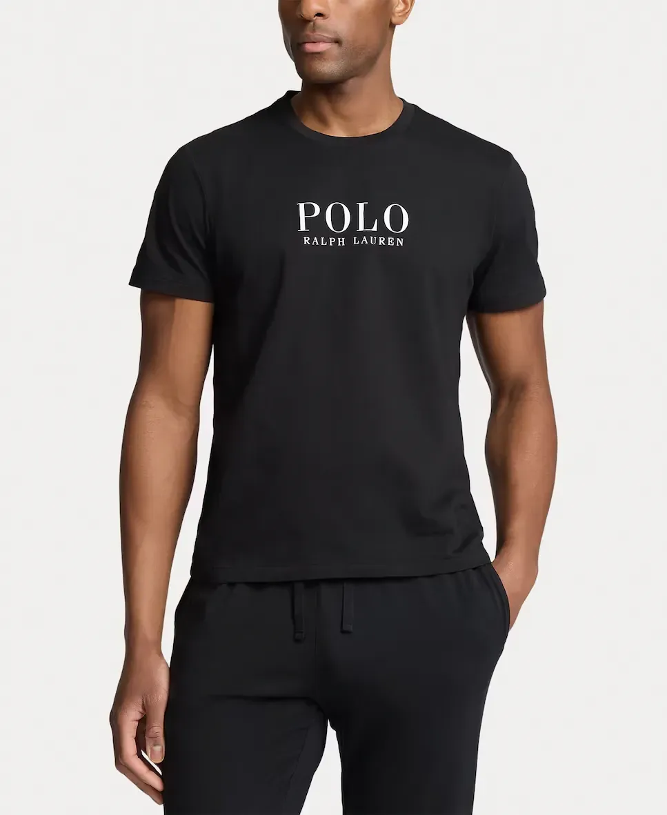 Мужская пижамная футболка из хлопкового трикотажа с логотипом Polo Ralph Lauren, черный