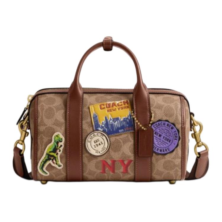 

COACH Искусственная кожа с кожаной вставкой на плече сумка через плечо дамская среднего размера коричневая желтая
