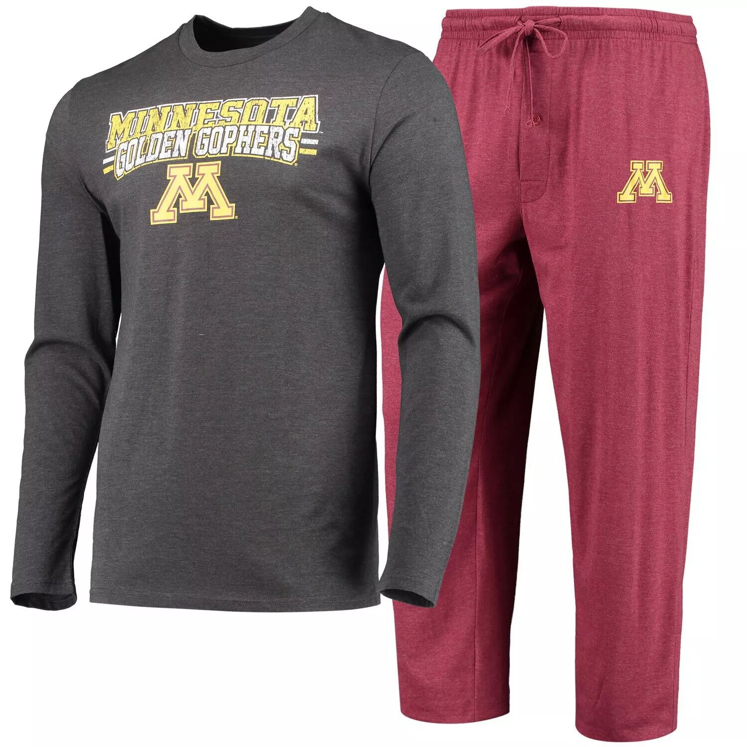 

Мужская футболка Concepts Sport Maroon/Heared Charcoal Minnesota Golden Gophers Meter с длинными рукавами и брюки, комплект для сна