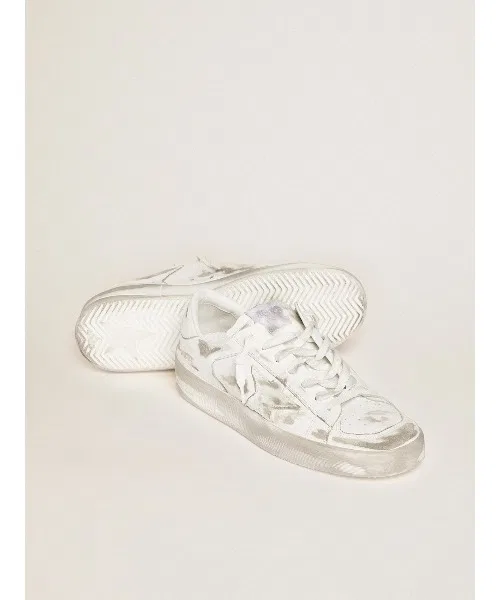 Мужские кроссовки Golden Goose Stardan белые кожаные с эффектом потертости — фото 4