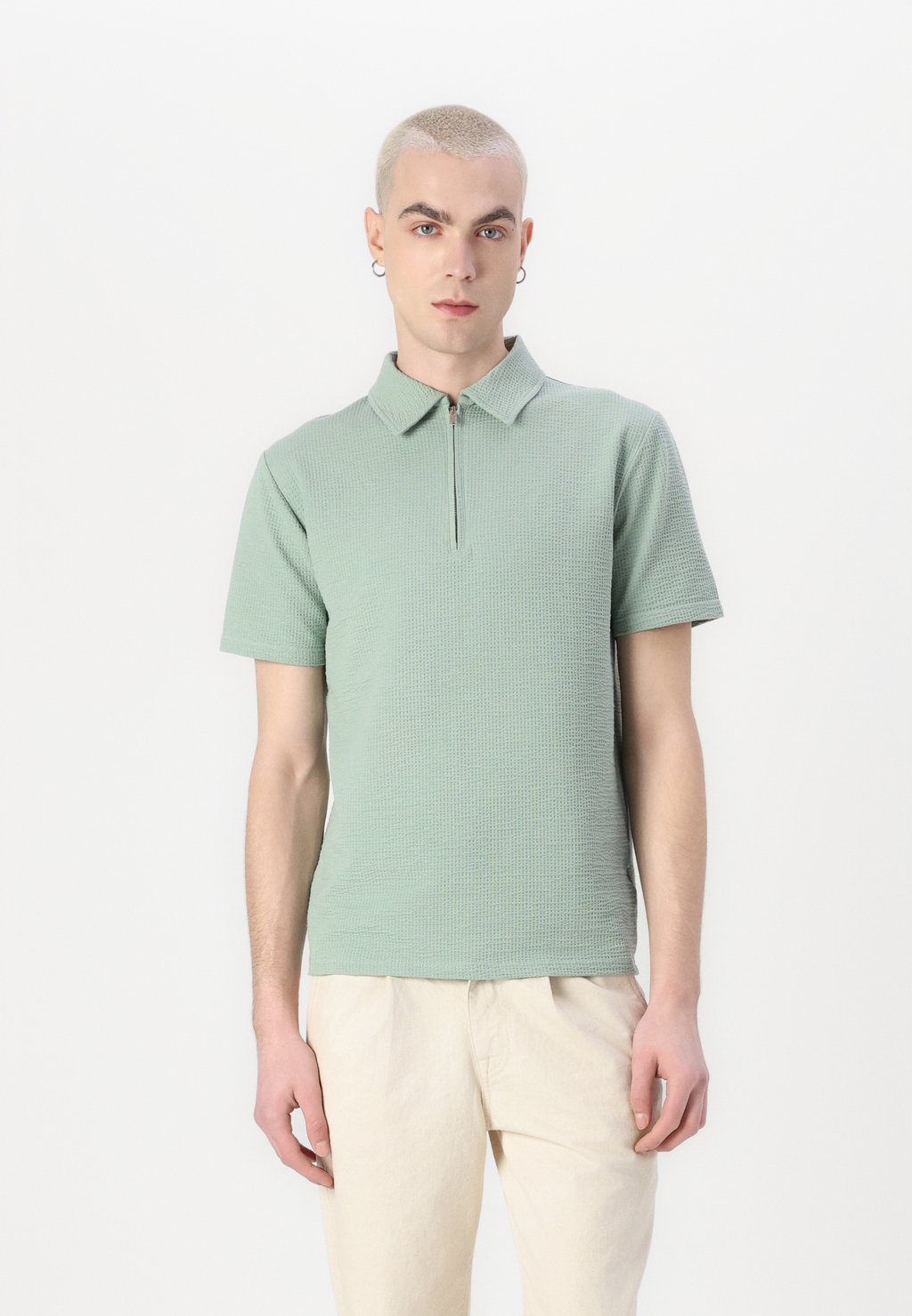 

Поло SLHSANDER SEERSUCKER ZIP Selected Homme, светло-зеленый