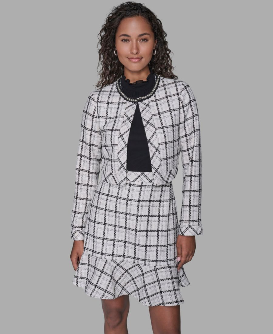 

Женский твидовый жакет в клетку Глен Плейд с металлическим блеском KARL LAGERFELD PARIS, Soft White/Black Multi