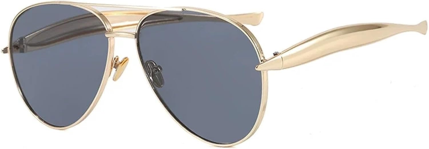 

Роскошные большие металлические солнцезащитные очки, модные винтажные солнцезащитные очки для мужчин, путешествий, женщин, с защитой от УФ-излучения UV400 TKKTLLT, Gold Gray